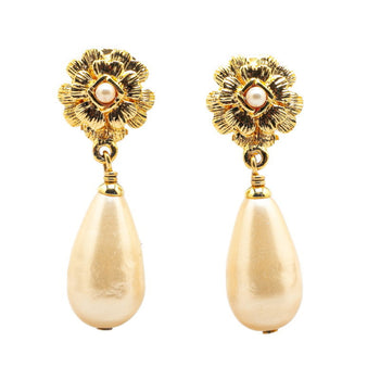 Vintage Chanel Camellia Flower Motif Faux Pearl Earrings