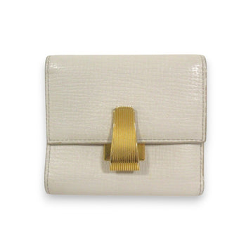 Bottega Veneta Palmellato Leather Tri-Fold Wallet Compact Ivory X Gold Hardware