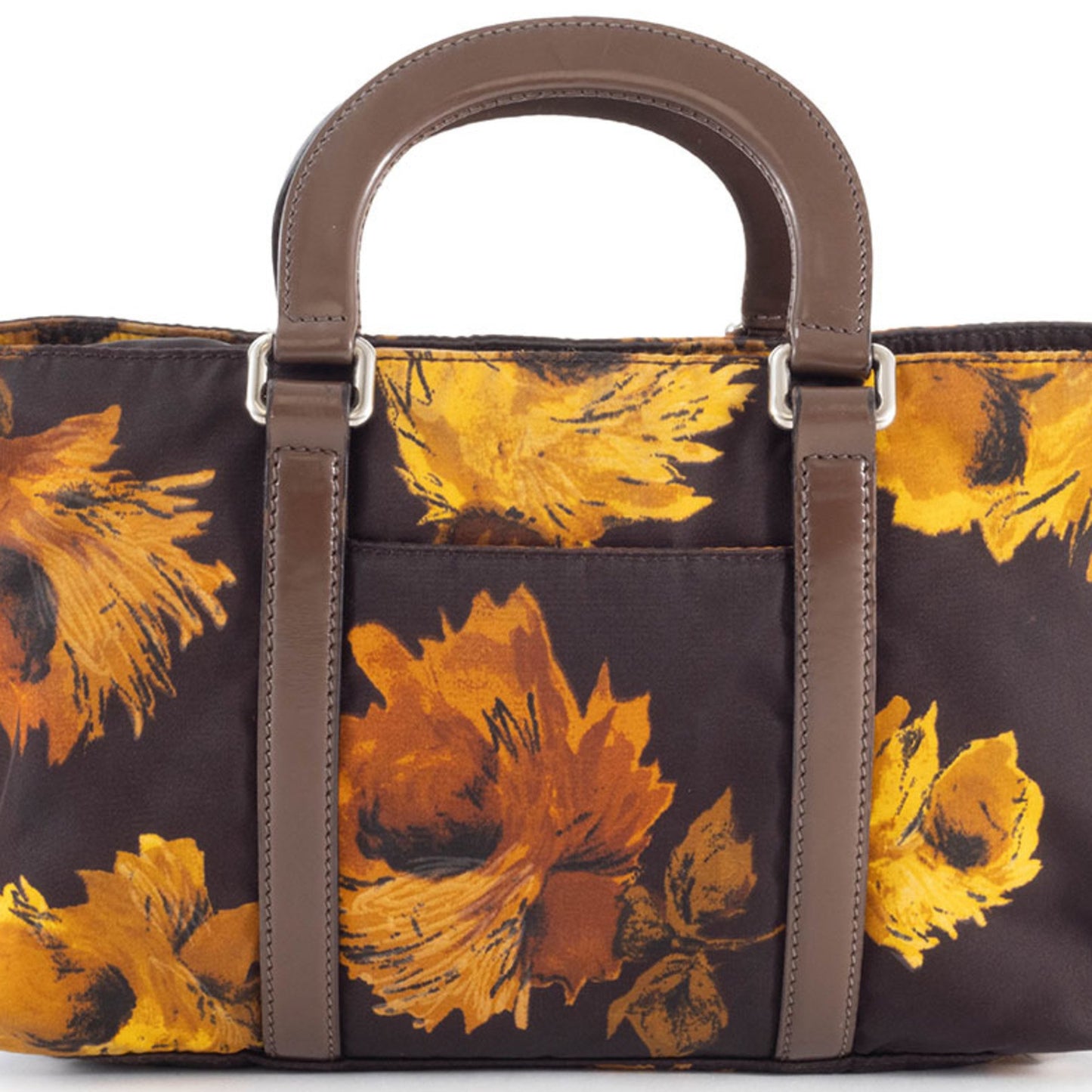 Prada Floral Print Shoulder Bag In Dark Brown