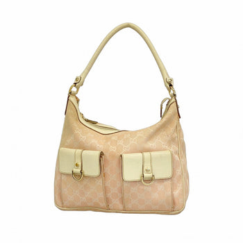 Gucci Gg Canvas Abbey Shoulder Bag 153025 Pink White Silver Champagne