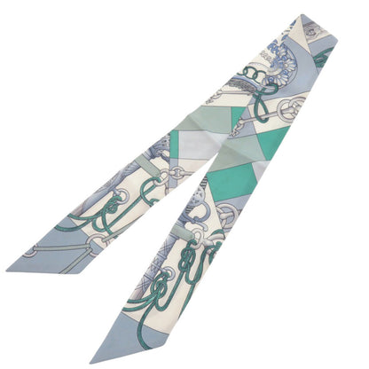 Herms Twilly Cliquetis Silk Green/Blue Scarf/Muffler
