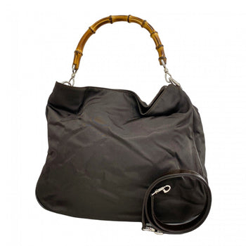 Gucci Bamboo Handbag 001 1781 1577 Nylon Dark Brown 2-Way Bag