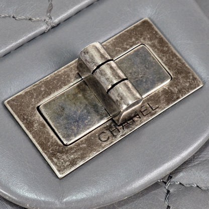 Chanel Matelasse Double Flap Chain Shoulder Bag Leather 2.55 Grey