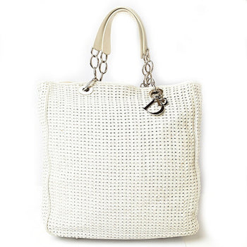 Christian Dior Tote Bag Lady Intrecciato White Silver