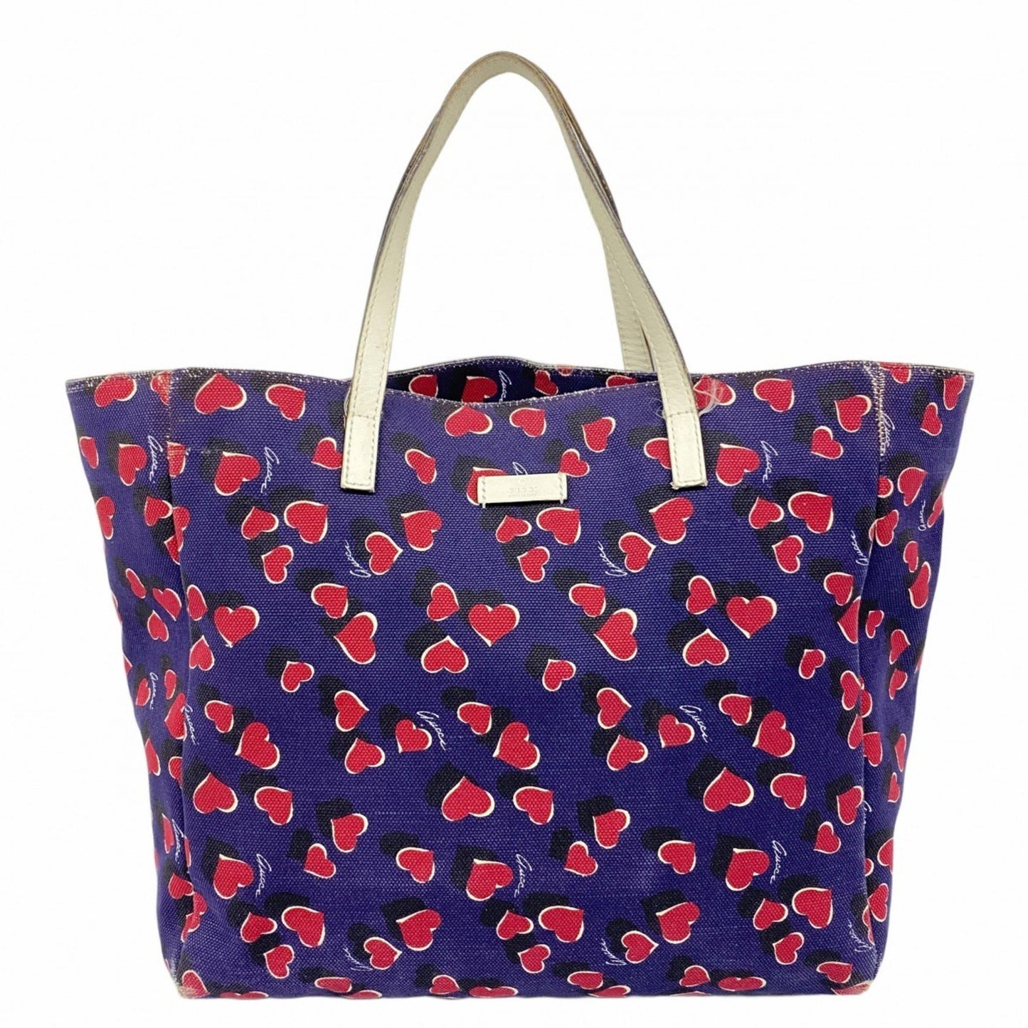 Gucci Heartbeat Tote Bag 282439 Canvas Navy Red White Champagne