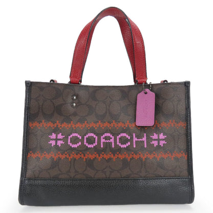 Coach Handbag Dempsey C1527 Carryall Leather Dark Brown Red Shoulder