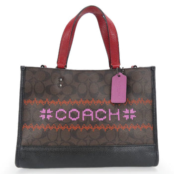 Coach Handbag Dempsey C1527 Carryall Leather Dark Brown Red Shoulder