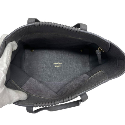 Salvatore Ferragamo Marta Punching Gancini Leather 2Way Shoulder Bag Tote Grey