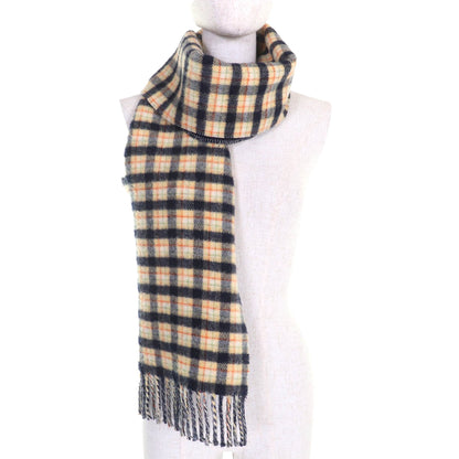 Gucci 597527 100% Wool Check And Gg Pattern Reversible Scarf With Fringe