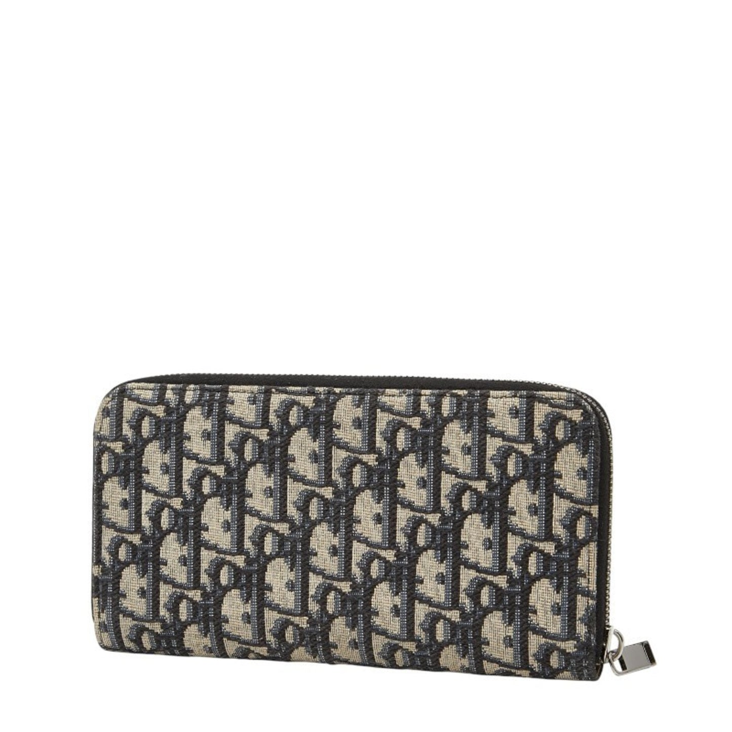 Christian Dior Dior Oblique Saddle Long Zip Wallet Navy Canvas Leather