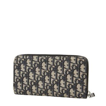 Christian Dior Dior Oblique Saddle Long Zip Wallet Navy Canvas Leather