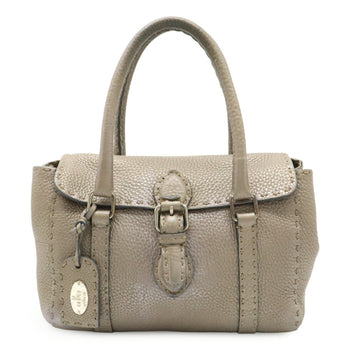 Fendi Selleria Mini Linda Handbag Metallic Leather Champagne Silver 8Br486