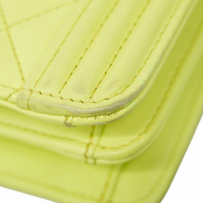 Chanel Shoulder Bag Boy Chain Lambskin Green Champagne