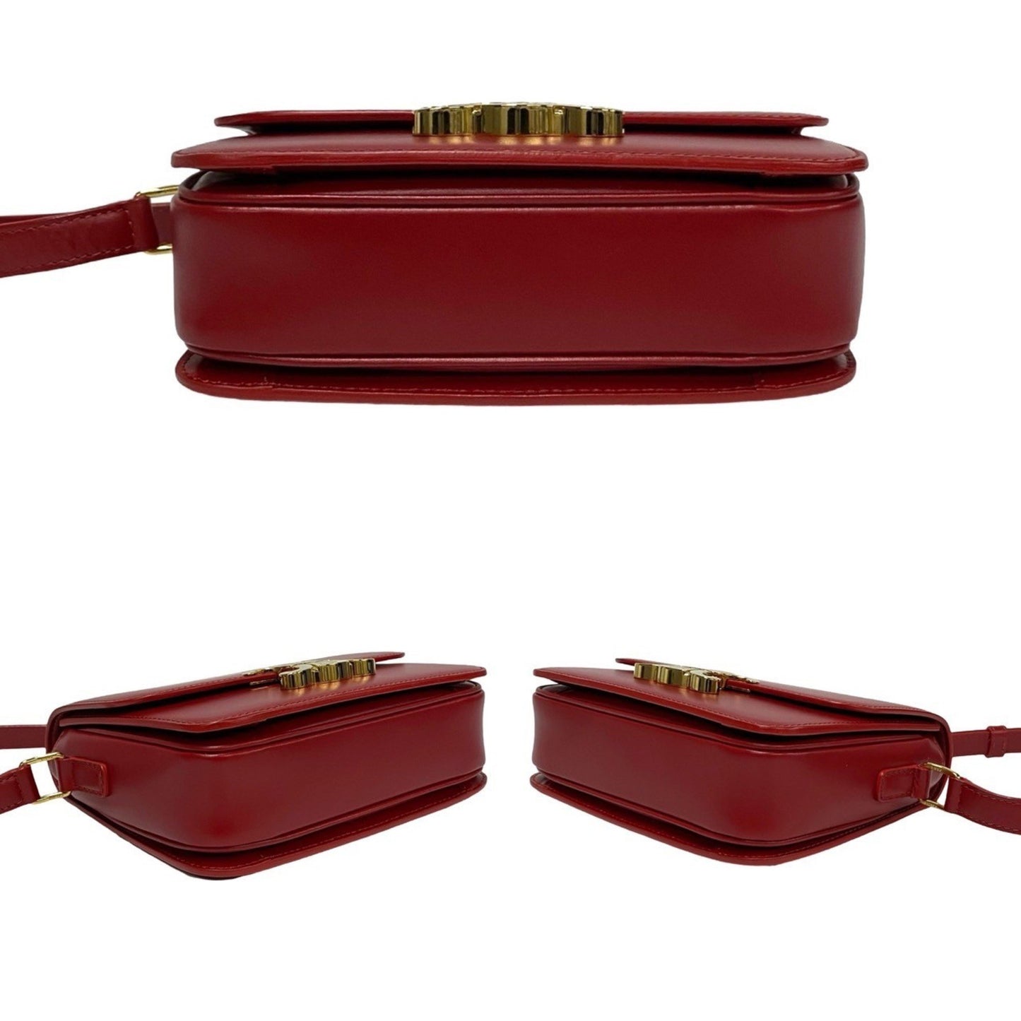 Celine Triomphe Logo Hardware Leather Mini Shoulder Bag Pochette Red 36147