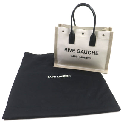 Saint Laurent 617481 Rive Gauche Logo Canvas And Leather Tote Bag In Beige Black With Dust Bag