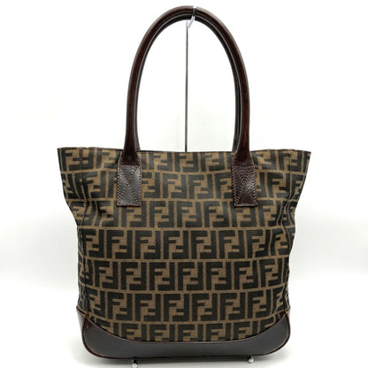 Fendi Tote Bag Shoulder Zucca Nylon Canvas Leather Brown