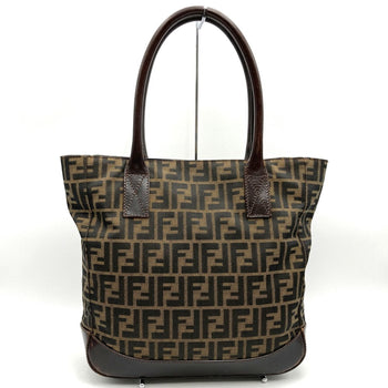 Fendi Tote Bag Shoulder Zucca Nylon Canvas Leather Brown