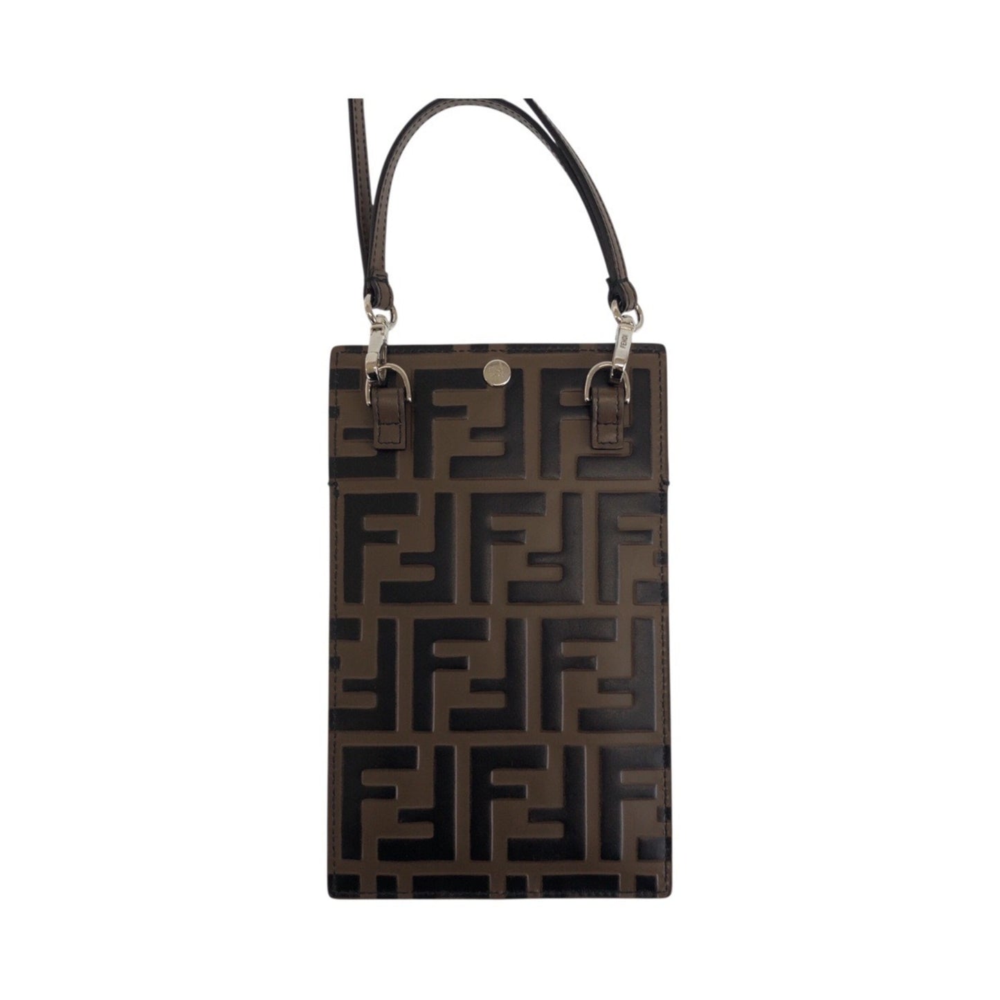 Fendi Zucca Pattern Brown Leather With Silver Hardware