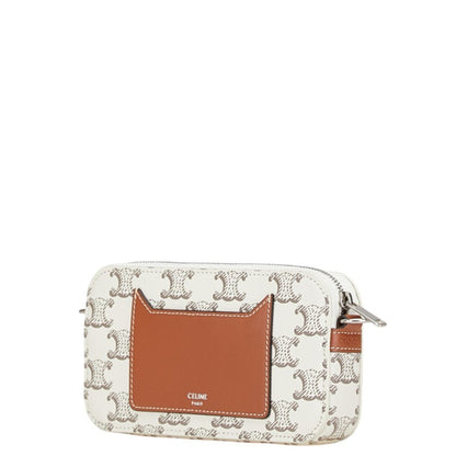 Celine Triomphe Horizontal Pouch Shoulder Bag White Brown Pvc Leather