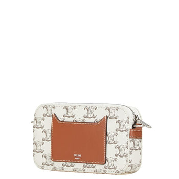 Celine Triomphe Horizontal Pouch Shoulder Bag White Brown Pvc Leather