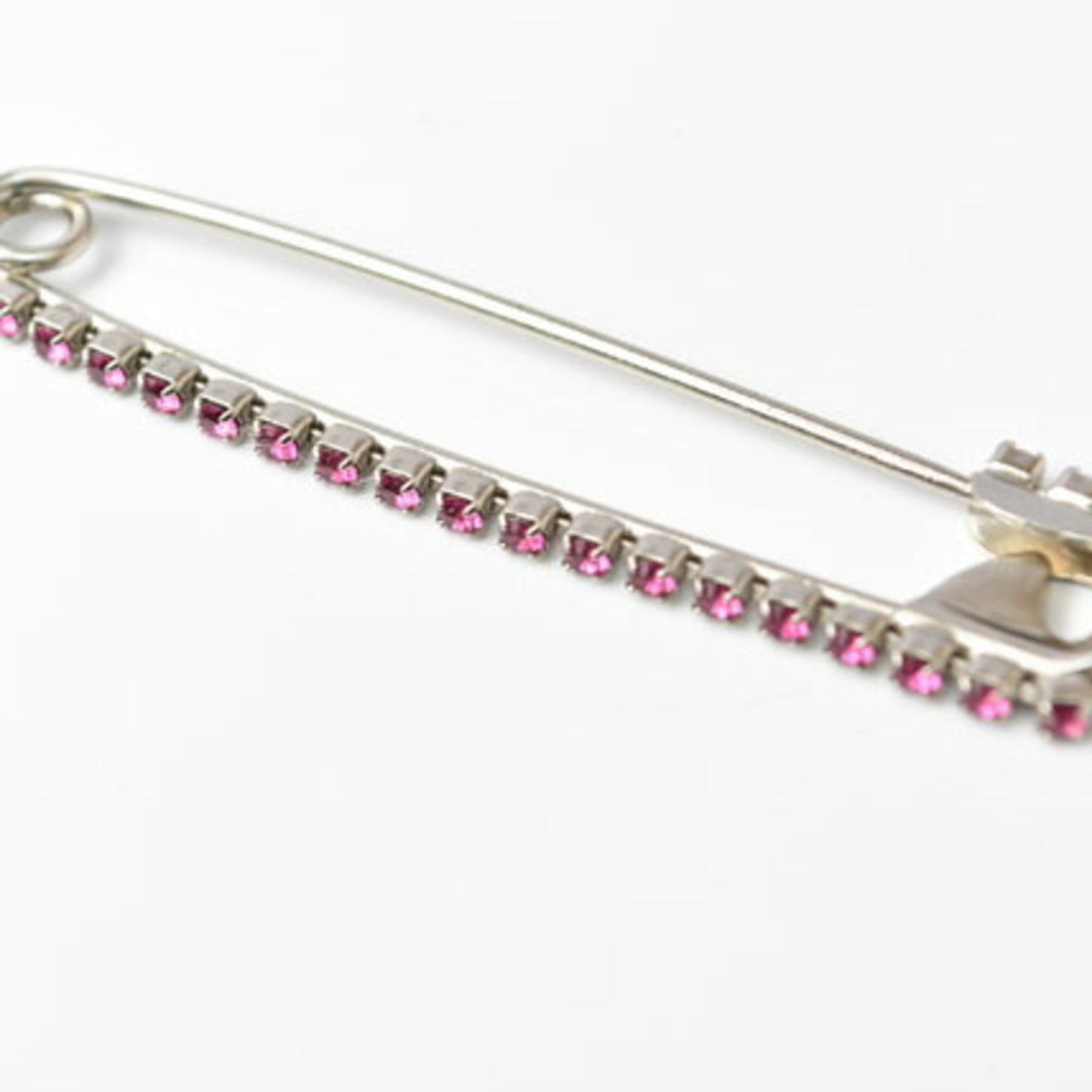 Chanel Brooch Pin Here Mark Rhinestone Silver Magenta