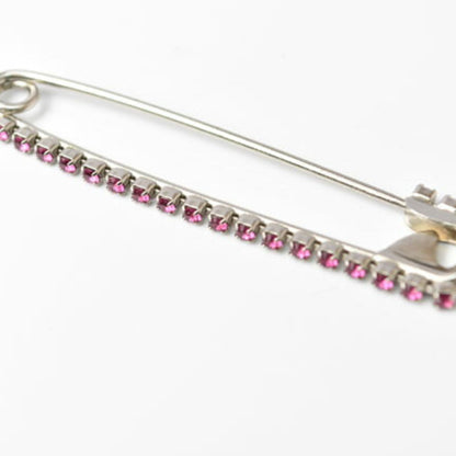 Chanel Brooch Pin Here Mark Rhinestone Silver Magenta