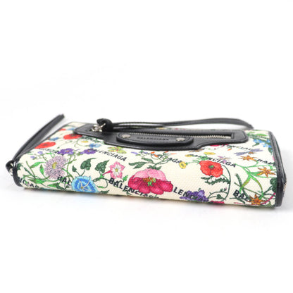 Gucci X Balenciaga 681710 Floral Round Zip Leather Long Wallet In Multicolor