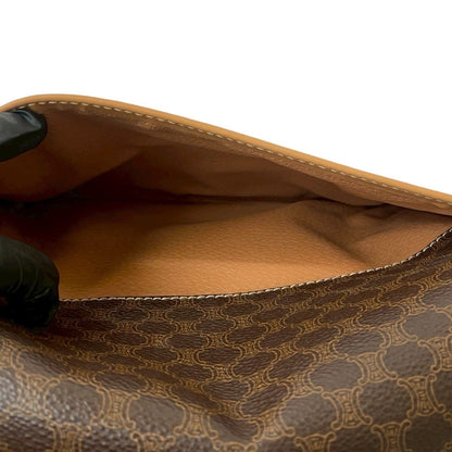 Celine Macadam Blason Pattern Logo Hardware Leather Shoulder Bag Pochette Brown 28847