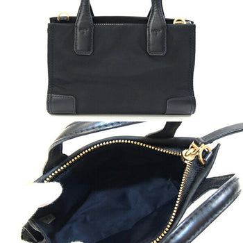 Tory Burch Ella Micro Tote 82444 Black Polyester Leather Small Shoulder Bag Pochette