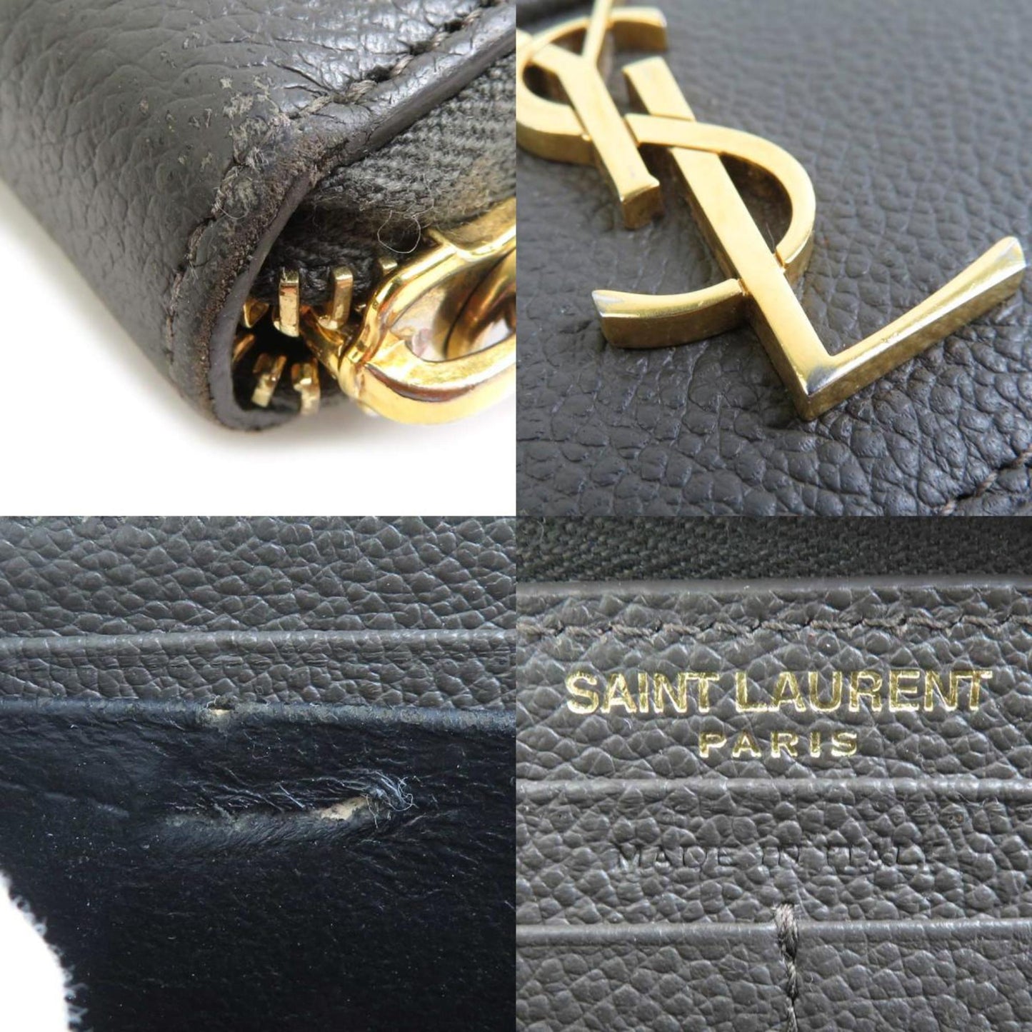 Saint Laurent Round Long Wallet In Khaki Brown And Gold Leather For Men Women