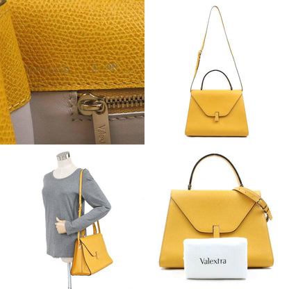 Valextra Iside Medium Handbag/Shoulder Bag In Yellow Leather