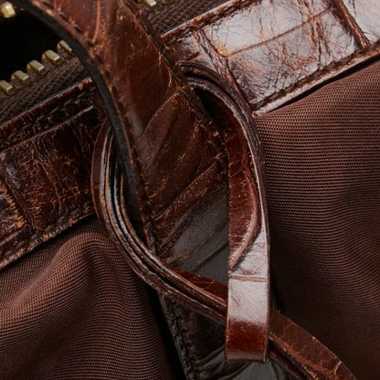 Prada Triangle Logo Plate Handbag Shoulder Bag Brown Nylon Leather