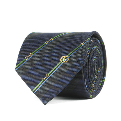 Gucci Horsebit Regimental Silk Tie In Navy Blue For Men