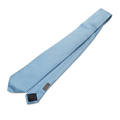 Hermes Tie Light Blue White Silk