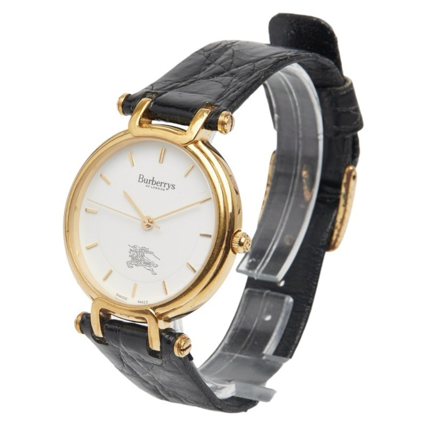 Burberry Logo Shadow Horse Watch 3200 Quartz White Dial Stainless Steel Leather