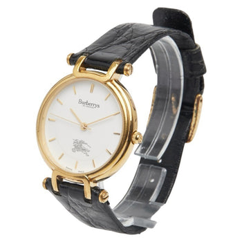 Burberry Logo Shadow Horse Watch 3200 Quartz White Dial Stainless Steel Leather