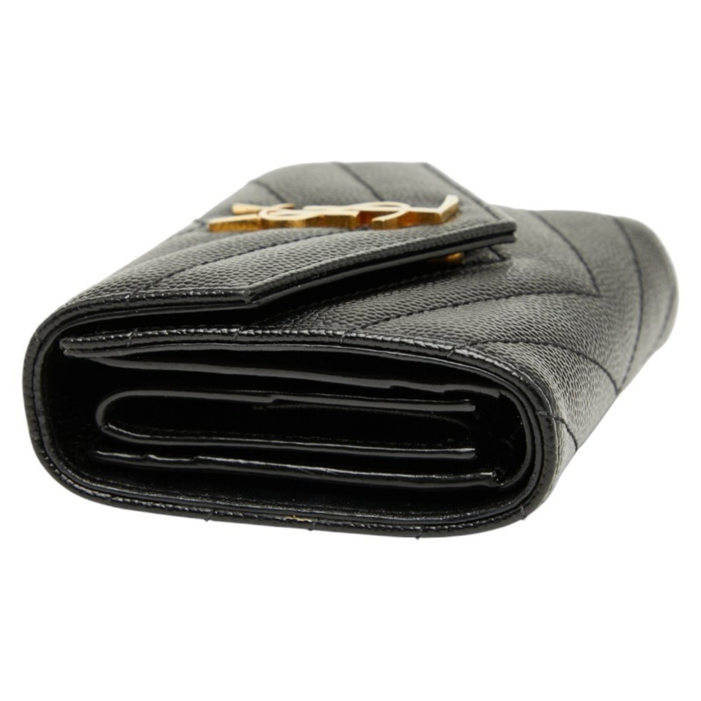 Saint Laurent Ysl Cassandra Tri-Fold Compact Wallet 692061 Black Leather