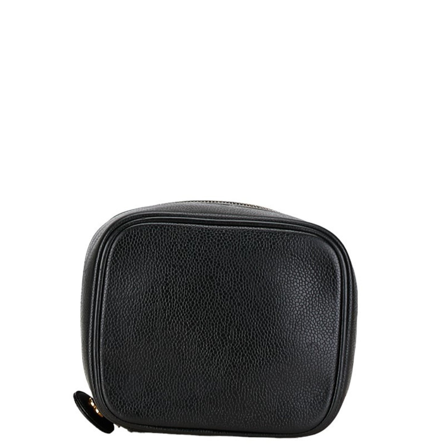 Chanel Coco Mark Handbag Vanity Bag Black Gold Caviar Skin