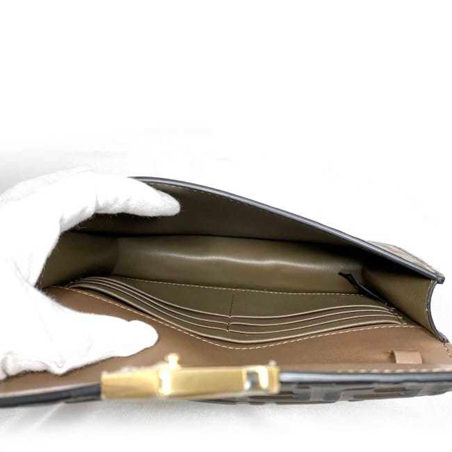 Fendi 2-Way Chain Shoulder Bag Brown Ff Diamond Zucca 8M0488 F-20403 Leather Fendi Flap Embossed