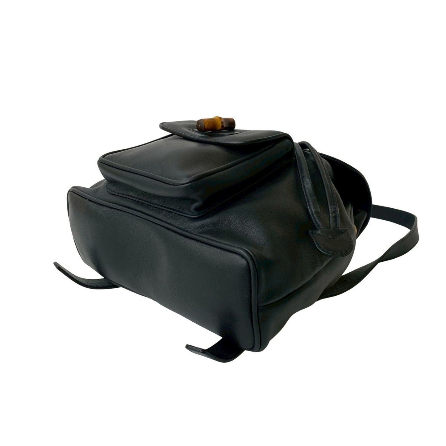 Gucci Bamboo Turnlock Leather Rucksack/Daypack In Dark Navy