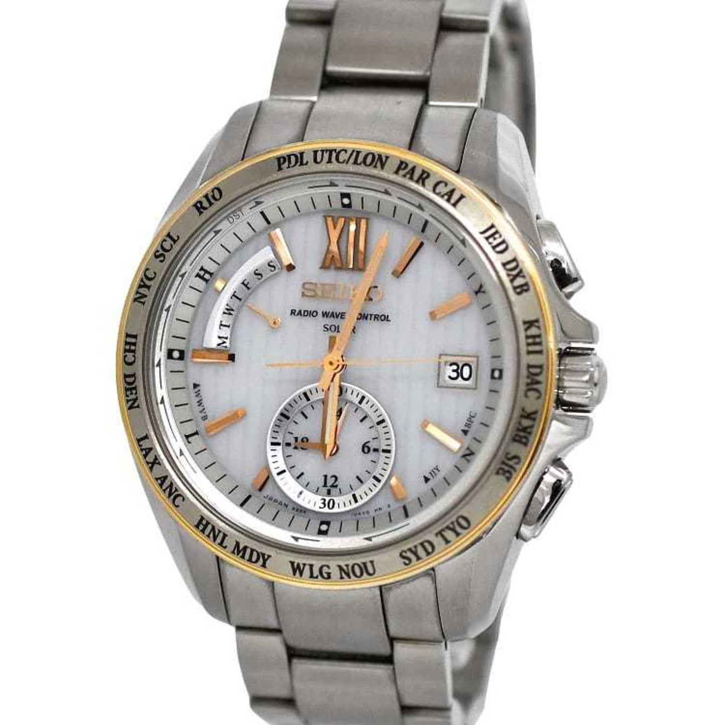 Seiko Watch Brightz Date White Silver 8B54-0Aw0 F-20461 Solar Quartz Seiko