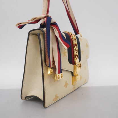 Gucci Sylvie Handbag 524405 Leather Ivory Gold