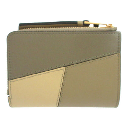 Like New Loewe Puzzle Compact Wallet C510P30X03 Leather Khaki Beige Bi-Fold 1241Loewe