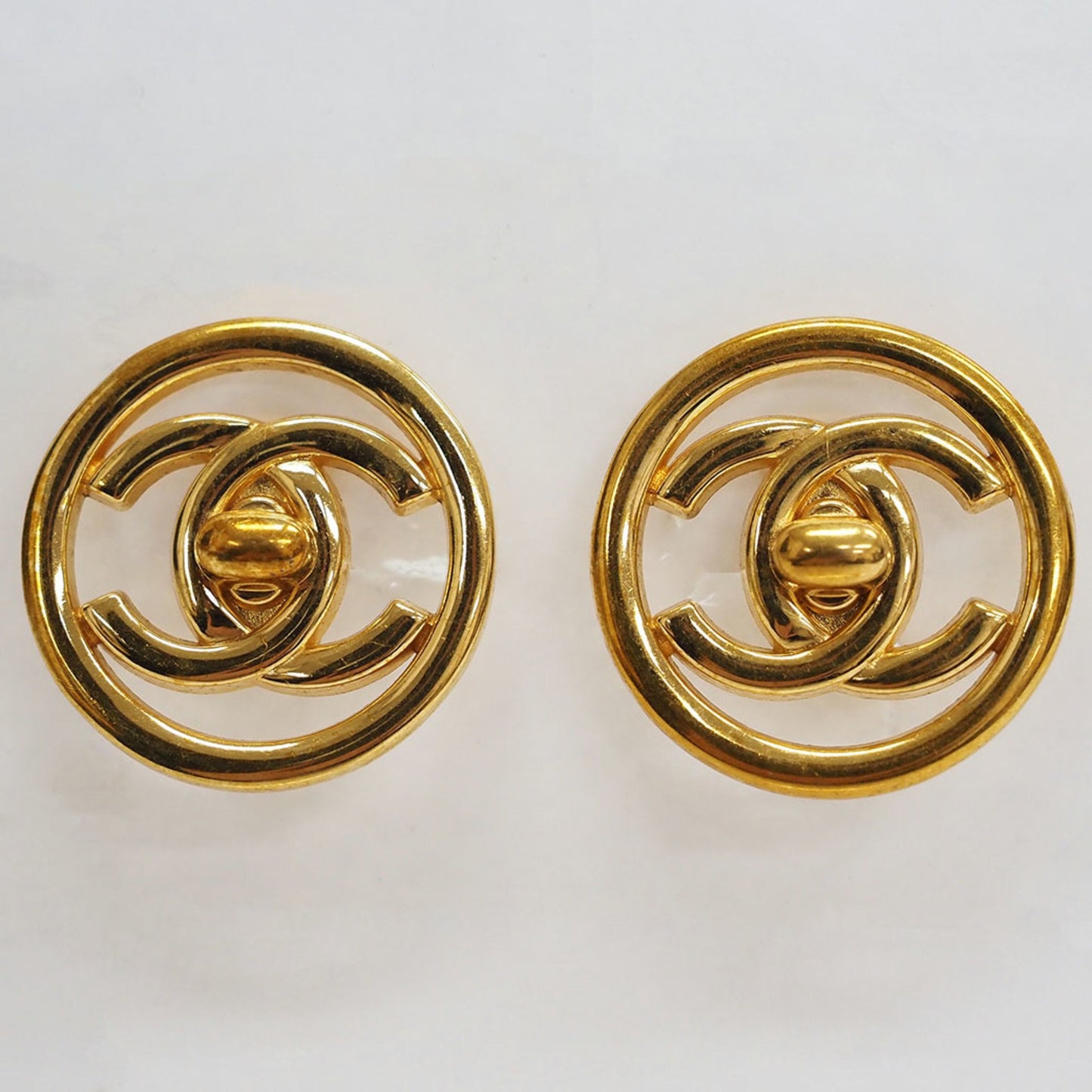 Chanel Turnlock Coco Round Earrings Gold Circle