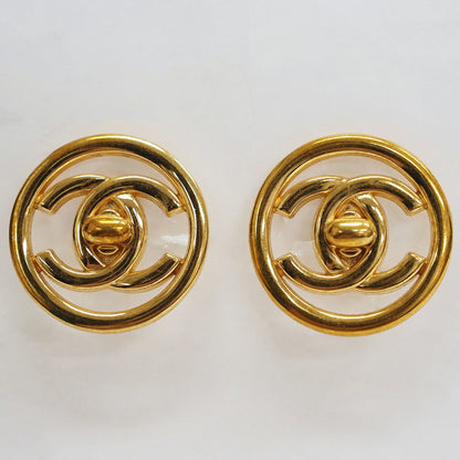 Chanel Turnlock Coco Round Earrings Gold Circle