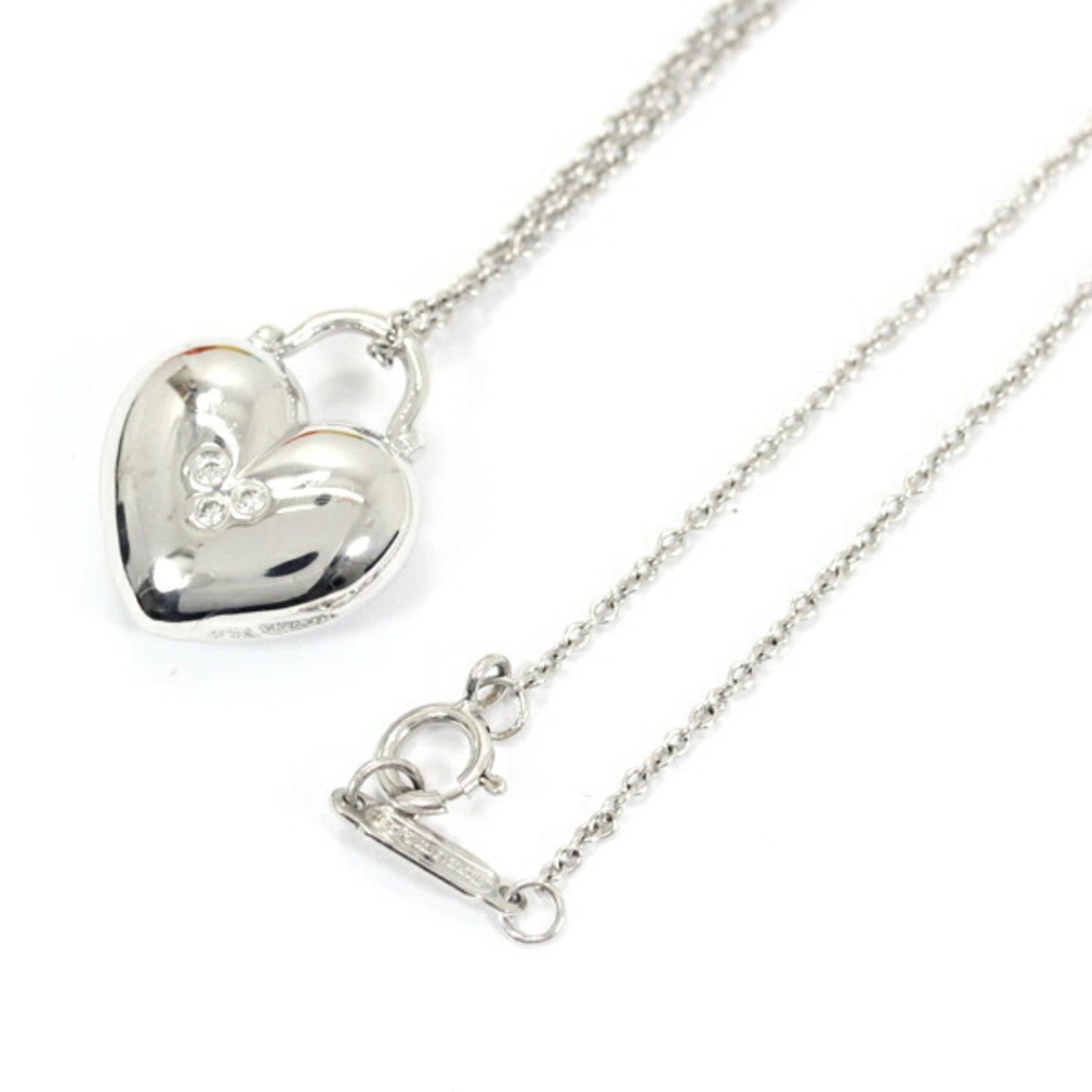 Tiffany Necklace Sentimental Heart 3P Diamond K18 Wg 750 Pendant White Gold