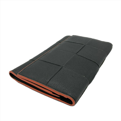 Bottega Veneta Maxi Intrecciato Long Wallet Leather Black Bi-Fold Billfold Itlquedc73Eo