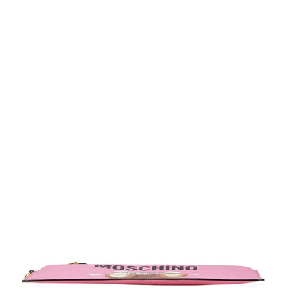 Moschino Bear Print Clutch Bag In Pink Leather
