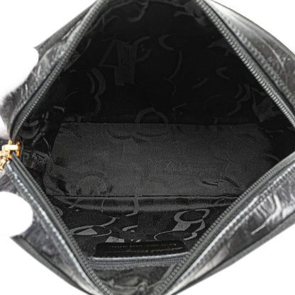 Salvatore Ferragamo Vara Crocodile Embossed Crossbody Shoulder Bag Af-21 6677 Black Leather