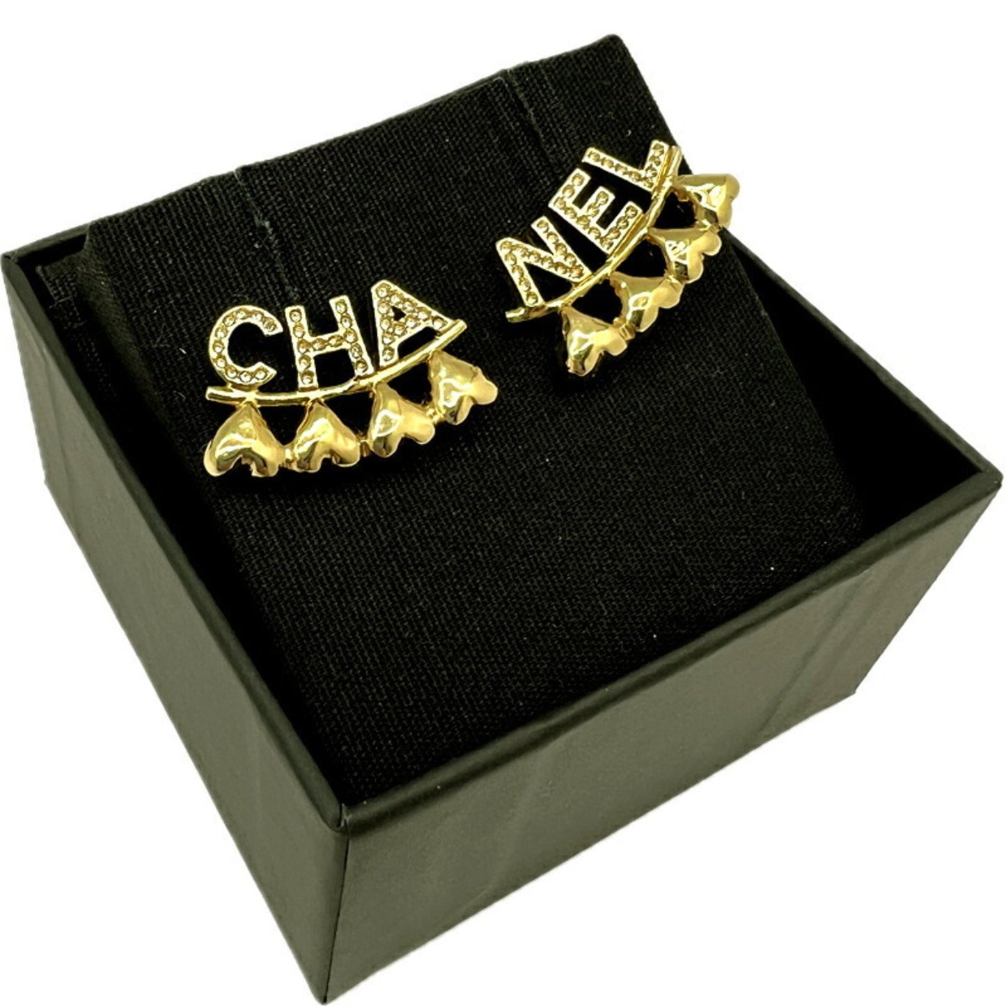 Chanel Chanel Earrings Gold Gp Heart Rhinestone B23P Accessories Ear Piercings -